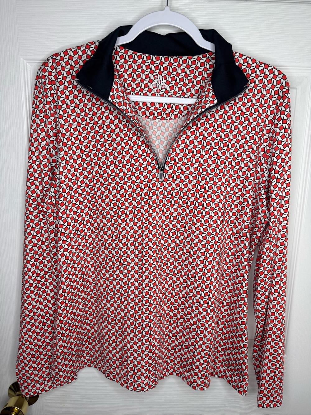 TAIL White Label Women’s Golf Red Geometric Print 1/4 Zip Pullover Top